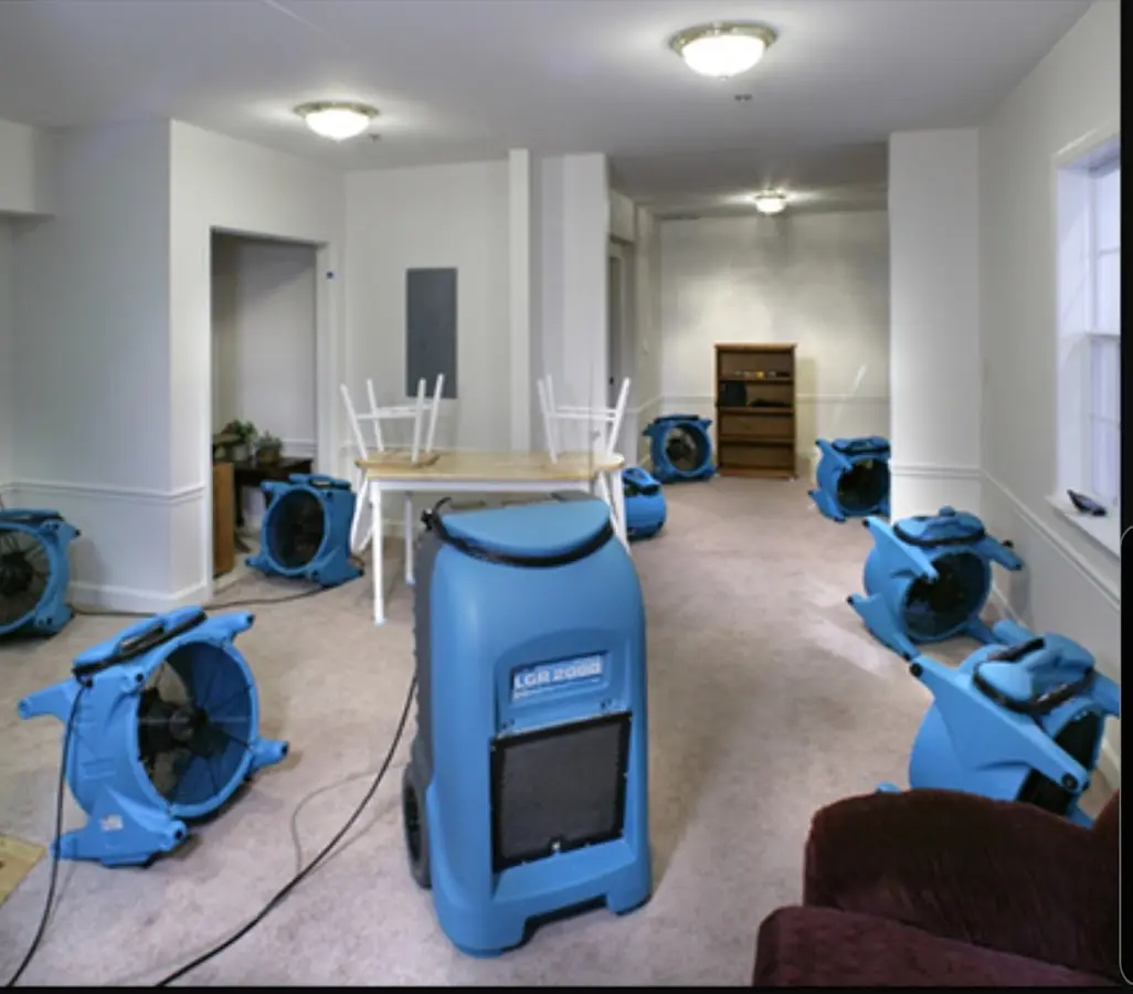 Air movers and dehumidifier setup for Water Damage Restoration in Rosemead